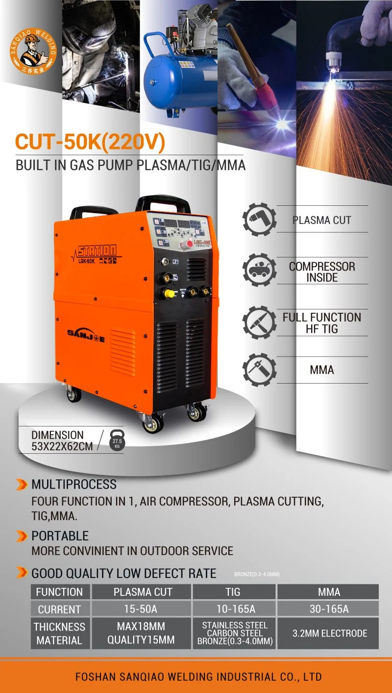 Multi soldadura do Muttahida Majlis-E-Amal TIG MIG do processo e máquinas de corte do plasma com compressor de ar Cut-50K